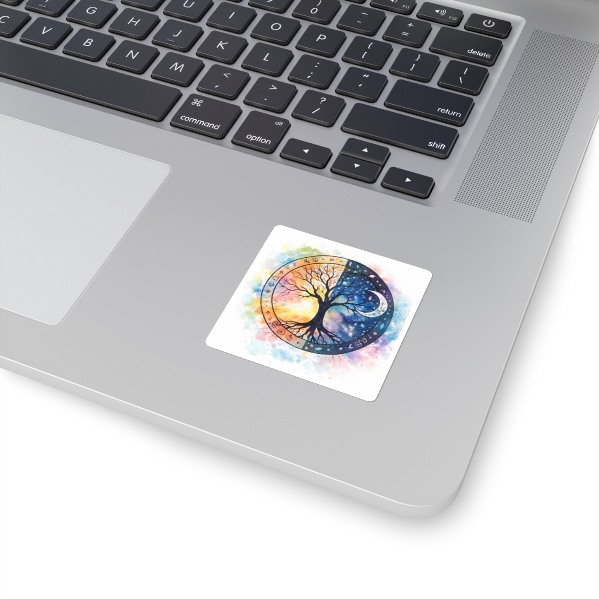 Yin Yang Tree of Life Square Stickers | Day Night Watercolor Astrology