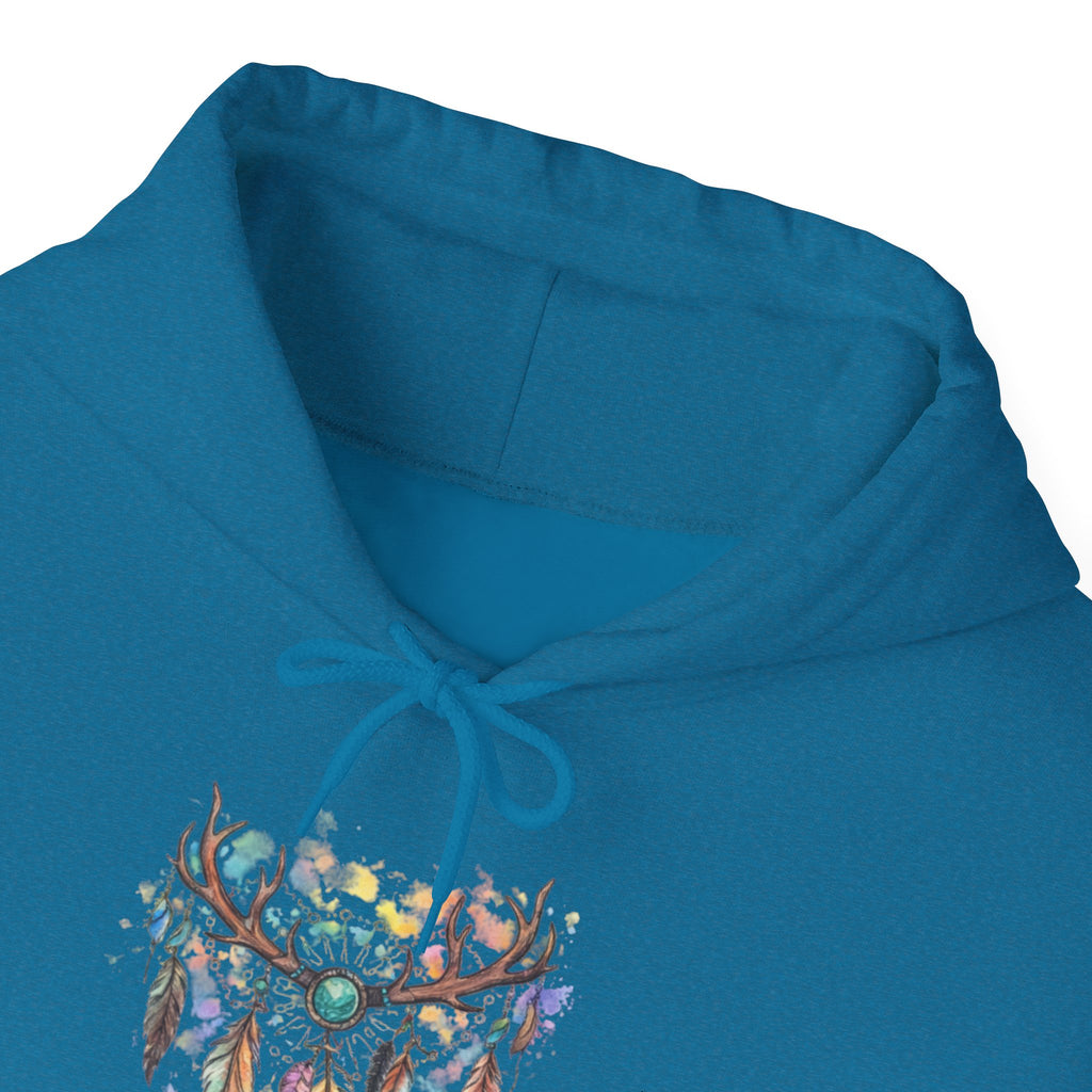 Dreamcatcher Antler Hoodie — Watercolor Feathers & Floral Boho Sweatshirt