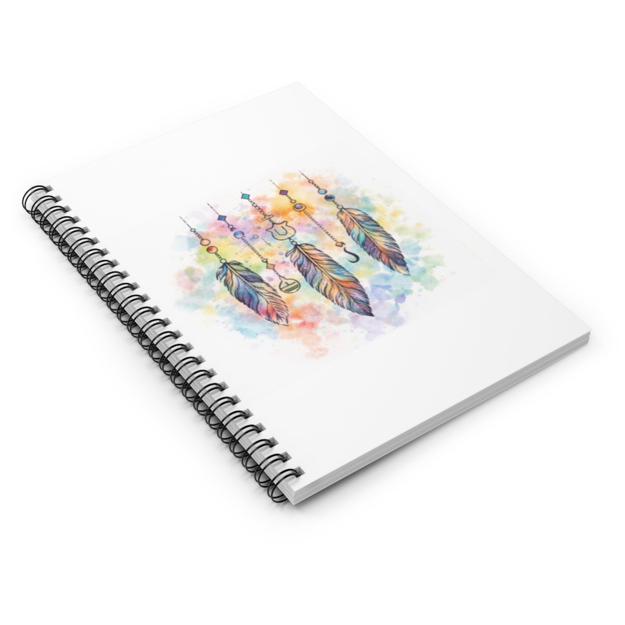Boho Watercolor Feather Spiral Notebook