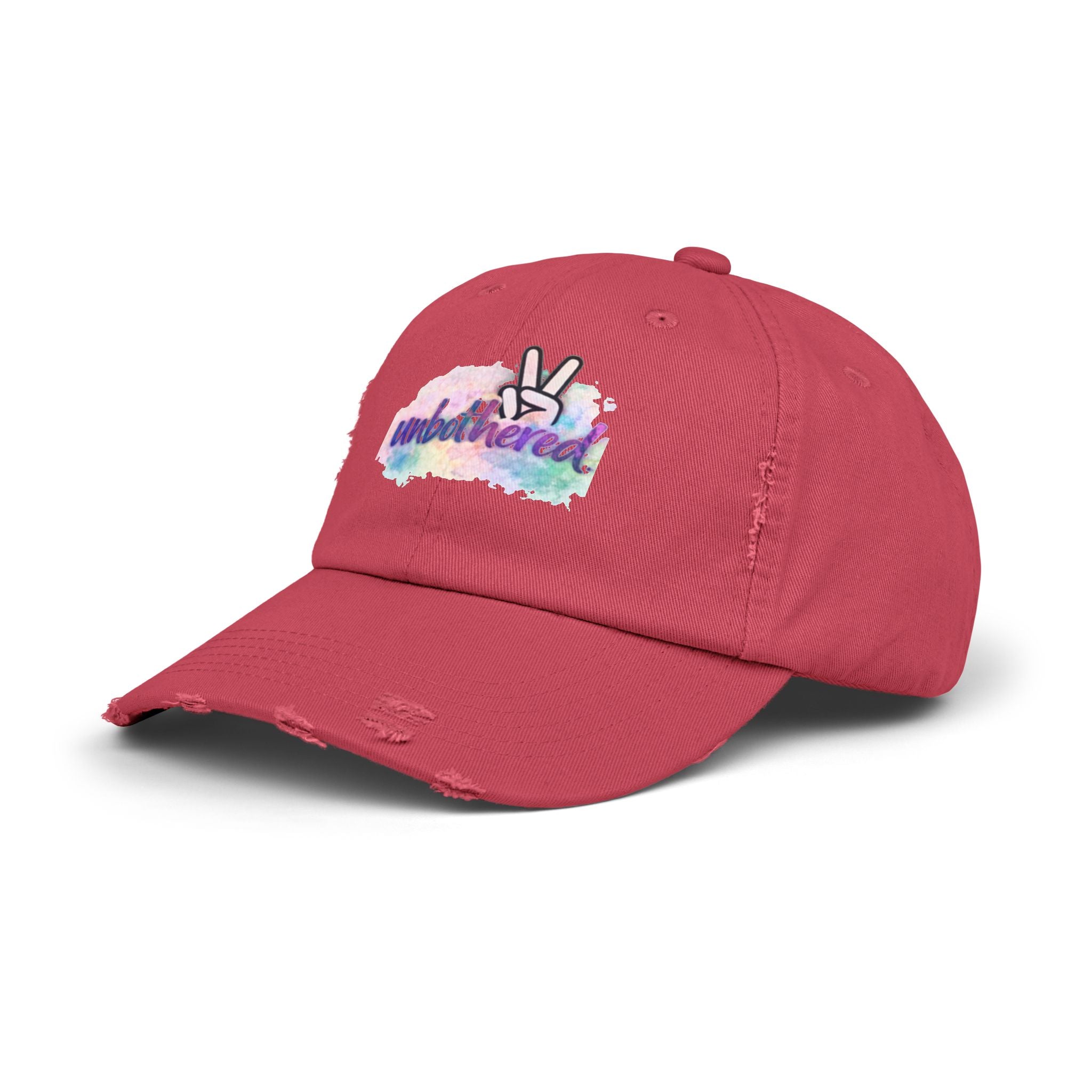 Unbothered Distressed Cap — Pastel Peace Sign Baseball Hat