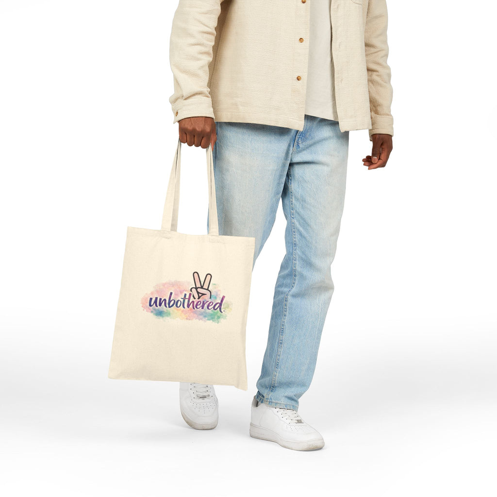Unbothered Peace Sign Canvas Tote — Cotton Grocery & Everyday Bag
