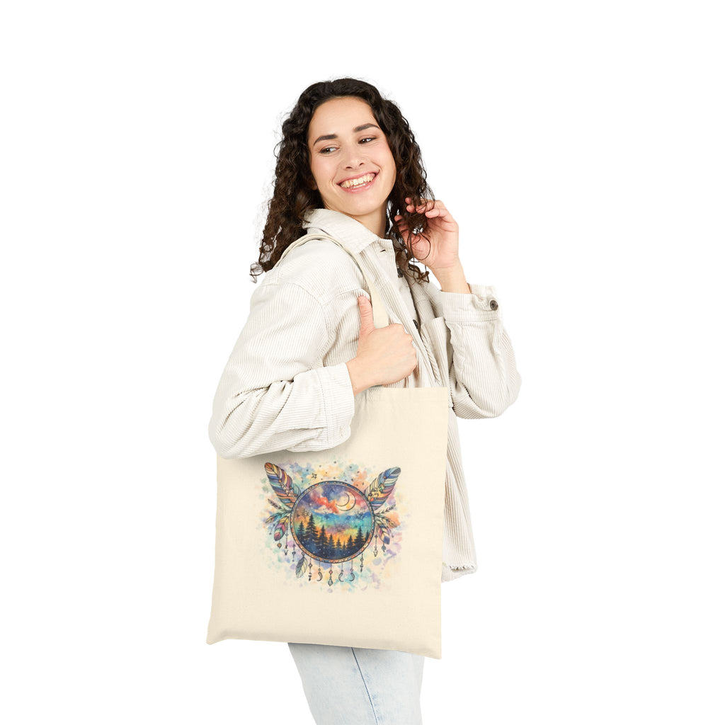 Watercolor Dreamcatcher Tote Bag | Forest Sunset Boho Canvas Tote