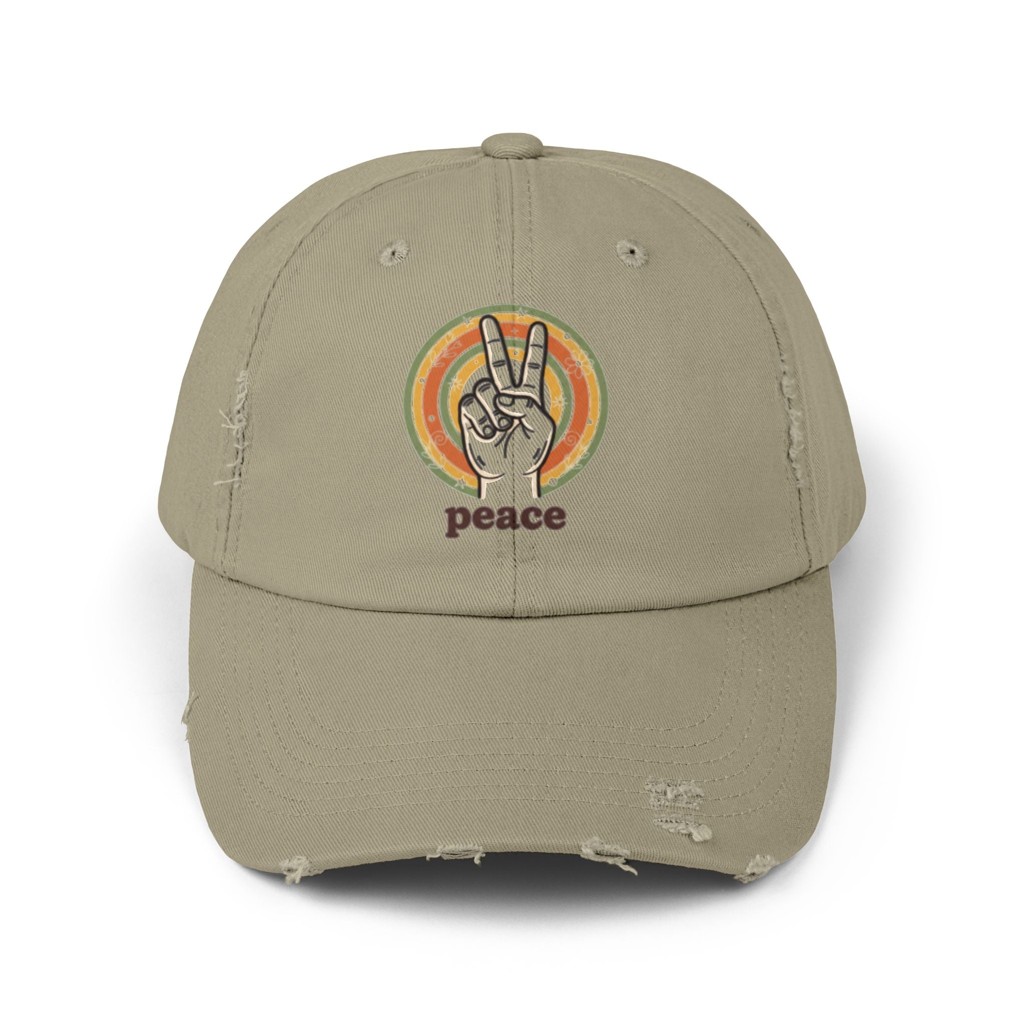Peace Vintage Distressed Cap — Retro Rainbow Peace Sign Hat