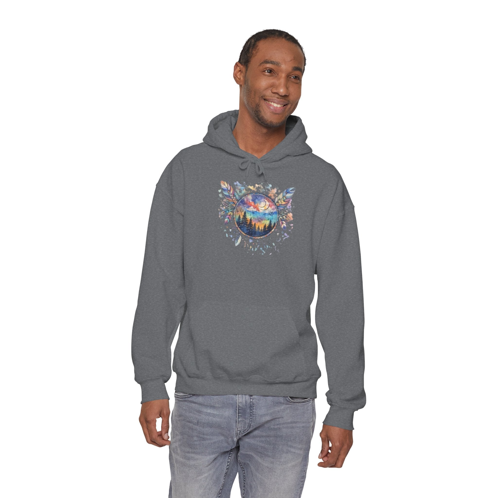 Nature Dreamcatcher Hoodie — Colorful Mountain Sunset Graphic