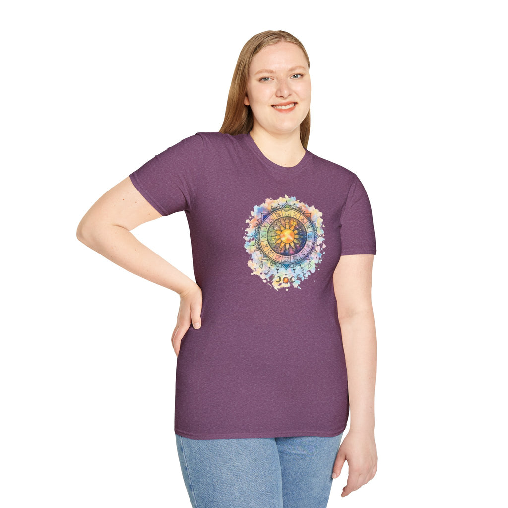 Sun & Moon Zodiac T-Shirt — Watercolor Astrological Mandala Tee