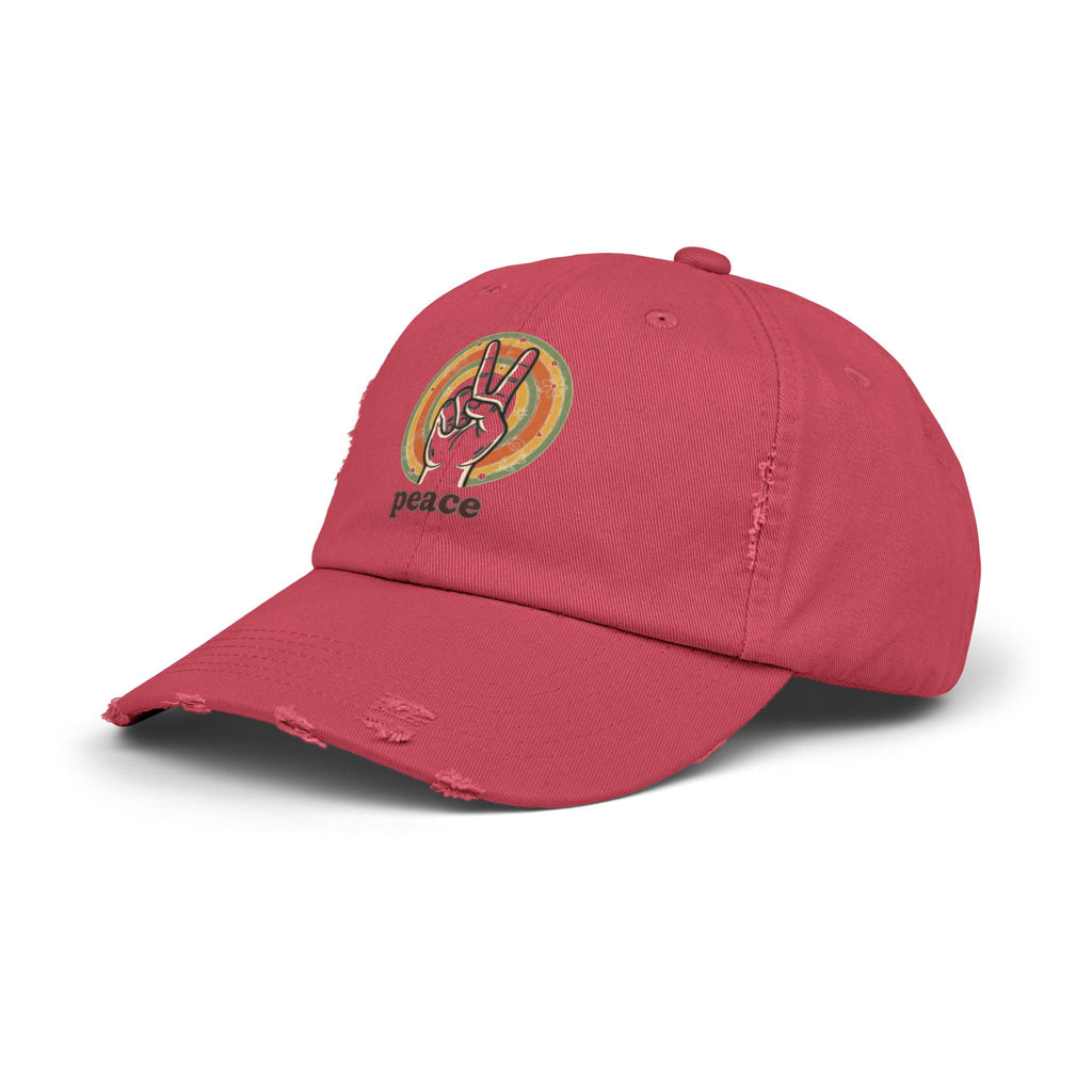 Peace Vintage Distressed Cap — Retro Rainbow Peace Sign Hat
