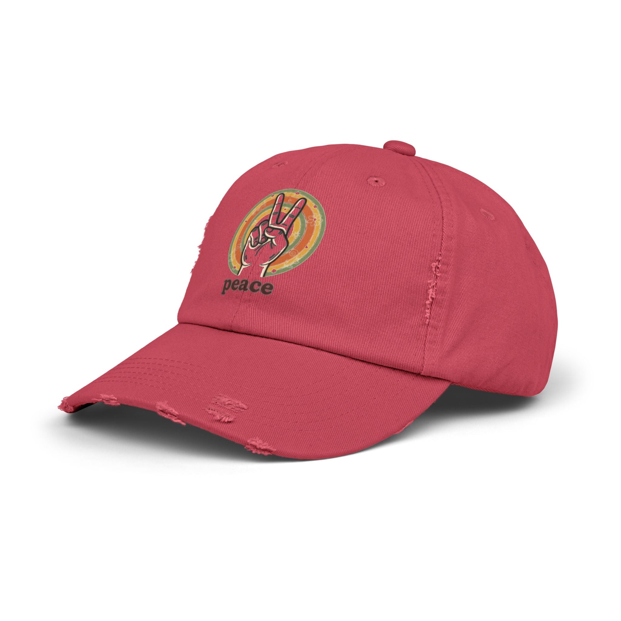 Peace Vintage Distressed Cap — Retro Rainbow Peace Sign Hat