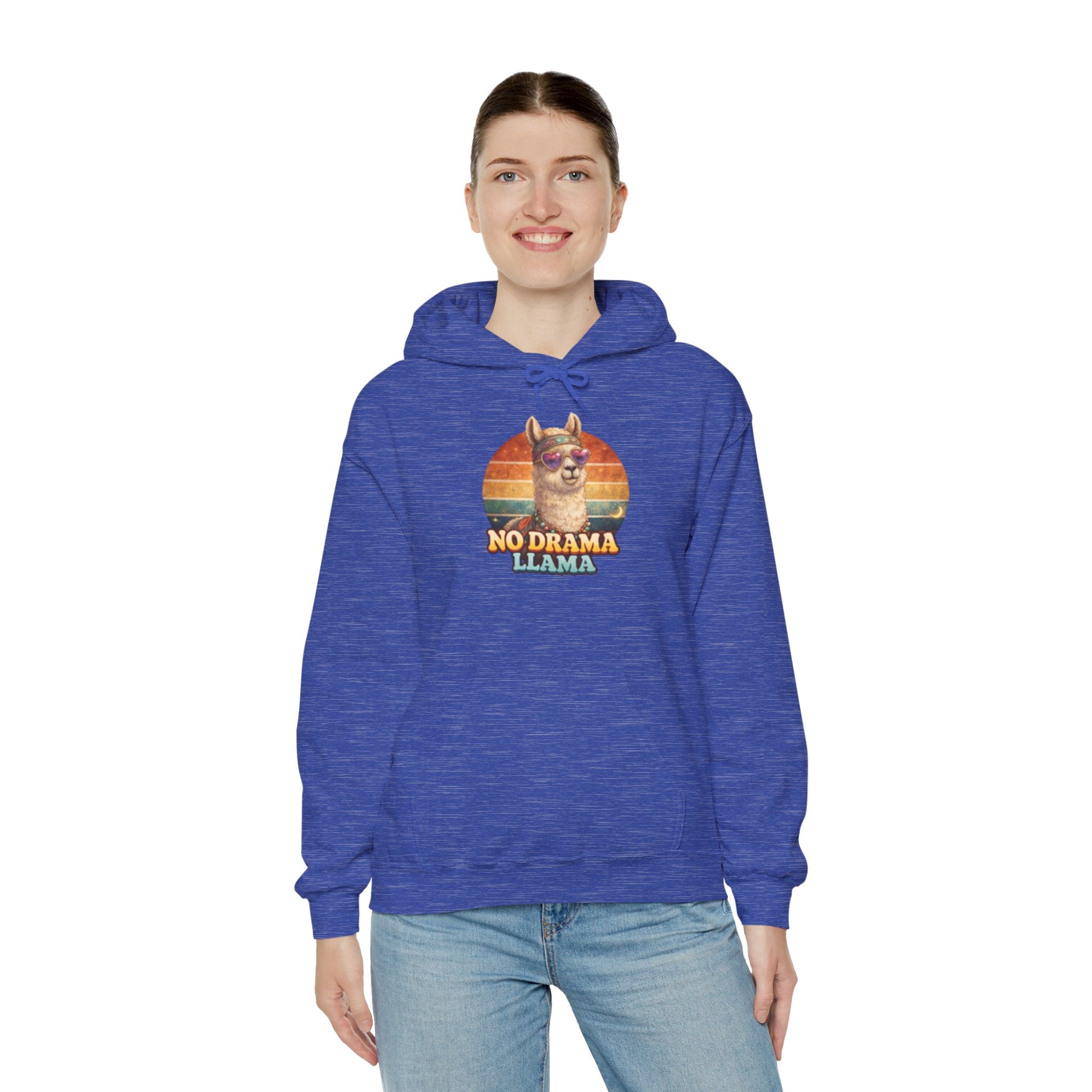 No Drama Llama Hoodie – Retro Sunset Graphic Pullover