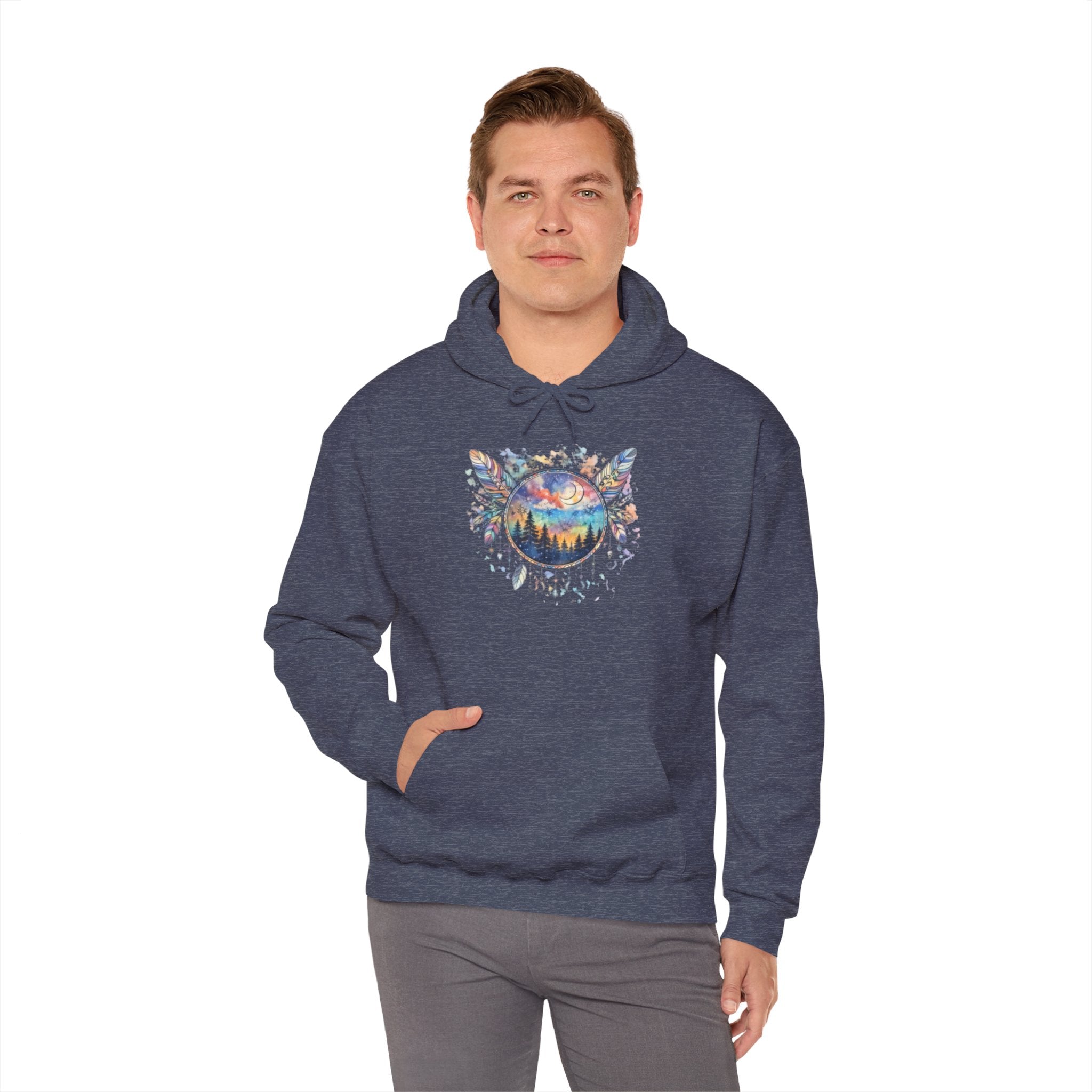 Nature Dreamcatcher Hoodie — Colorful Mountain Sunset Graphic