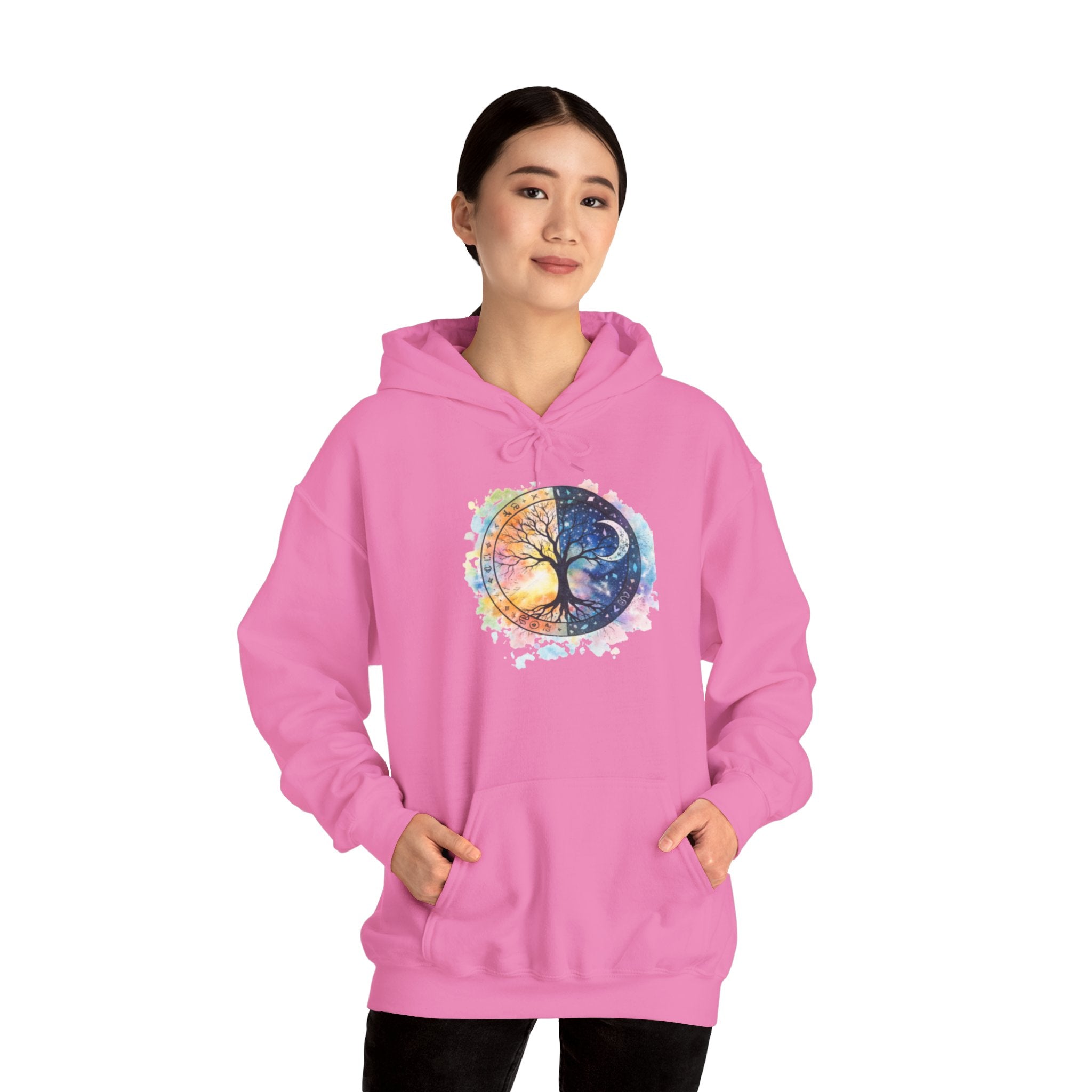 Yin Yang Tree Of Life Hoodie — Colorful Sun & Moon Spiritual Pullover