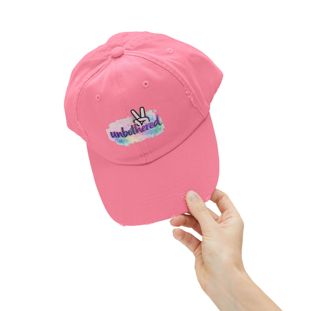 Unbothered Distressed Cap — Pastel Peace Sign Baseball Hat