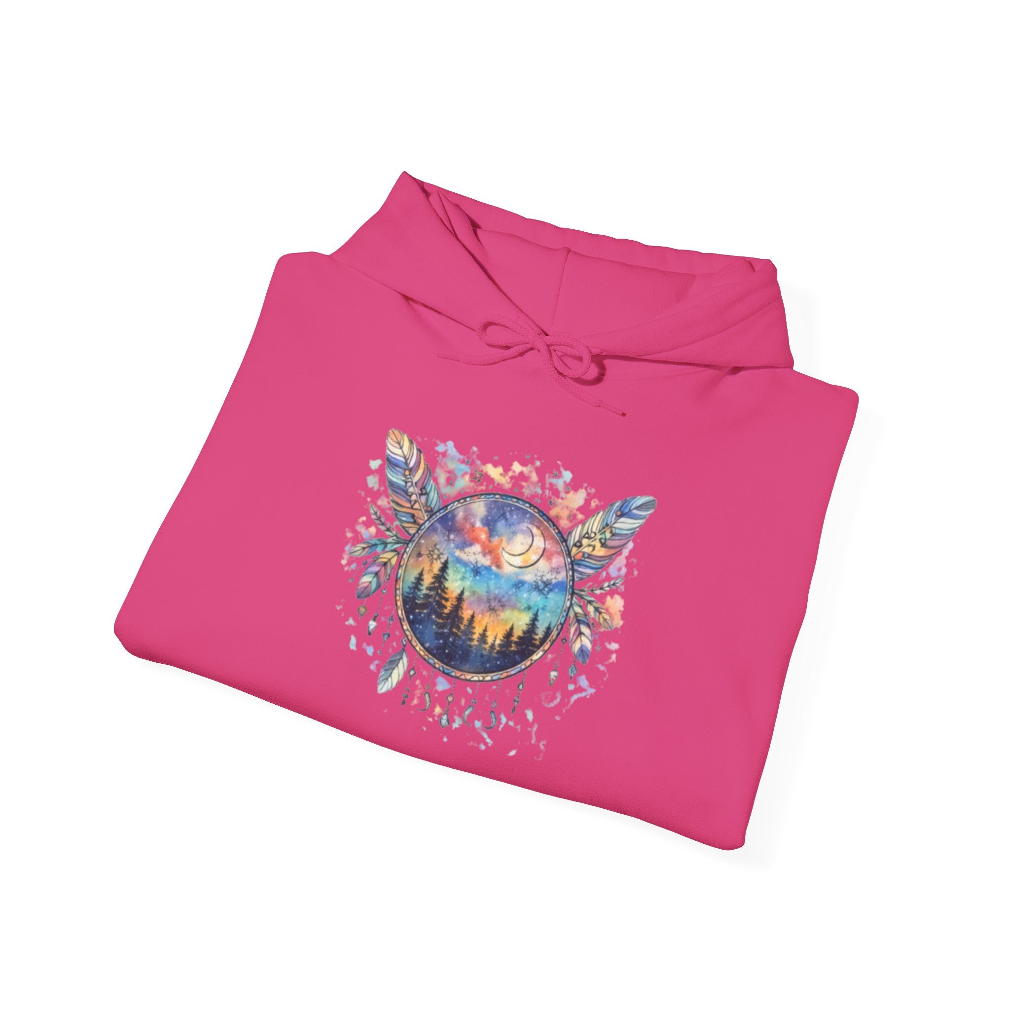 Nature Dreamcatcher Hoodie — Colorful Mountain Sunset Graphic
