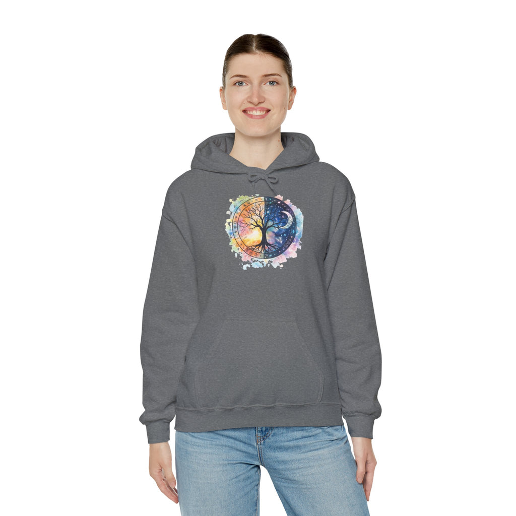 Yin Yang Tree Of Life Hoodie — Colorful Sun & Moon Spiritual Pullover