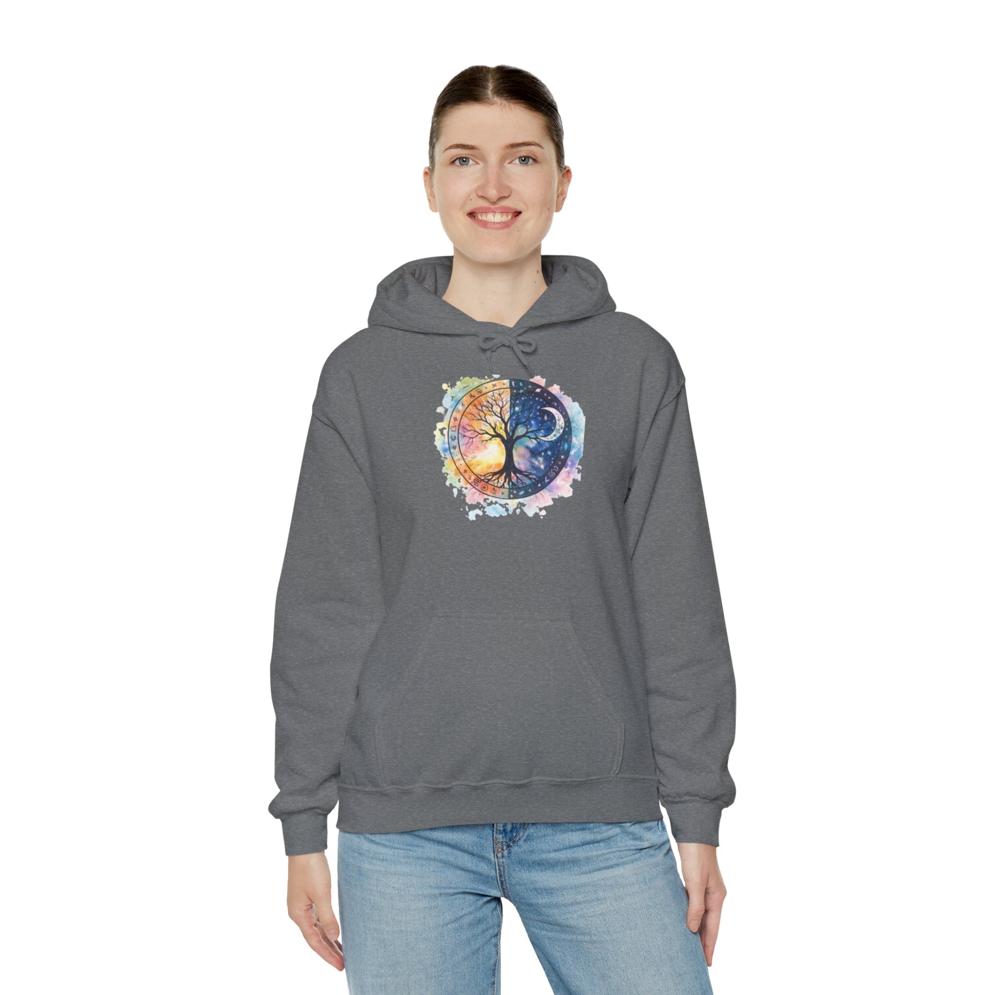 Yin Yang Tree Of Life Hoodie — Colorful Sun & Moon Spiritual Pullover