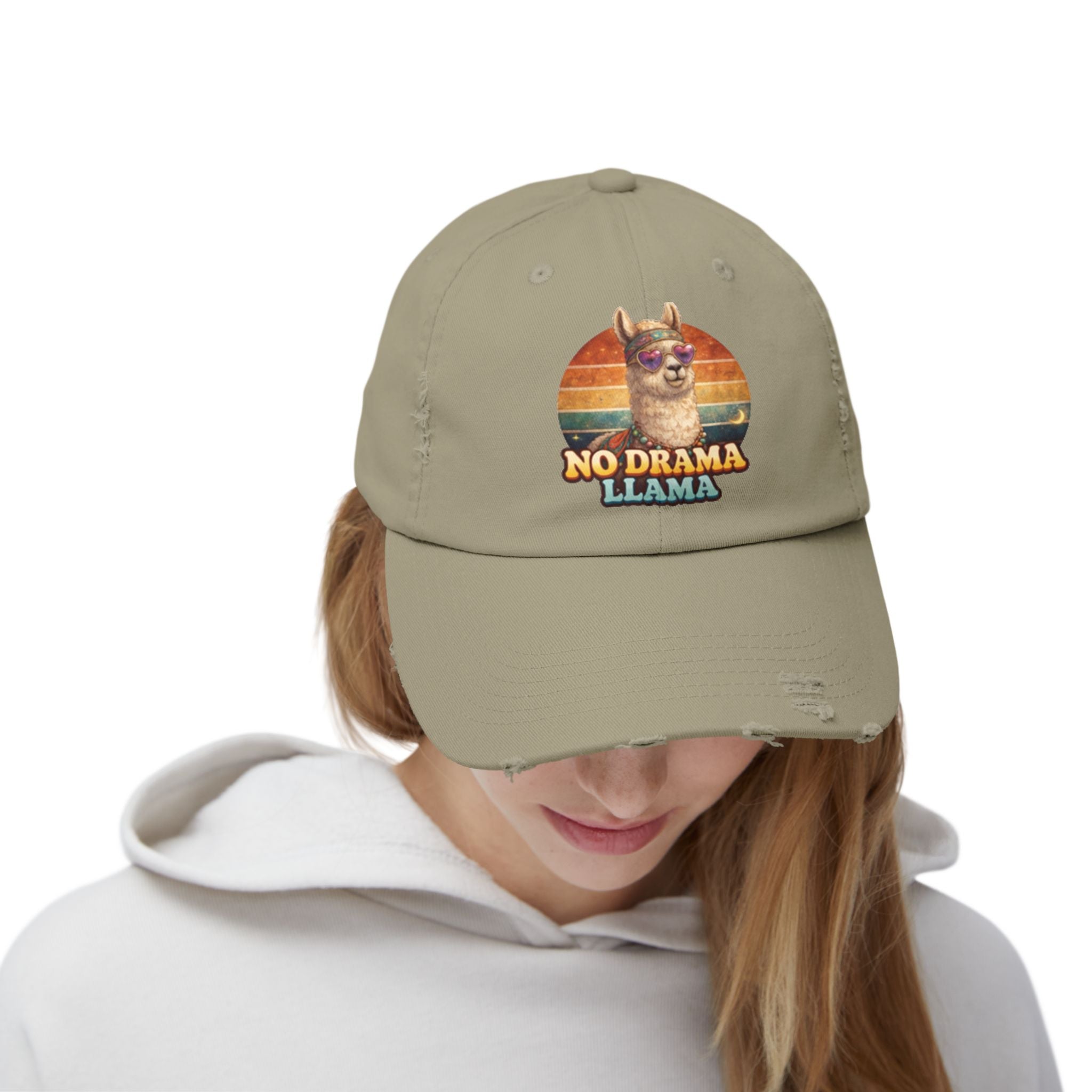 No Drama Llama Distressed Cap — Retro Llama Vintage Baseball Hat