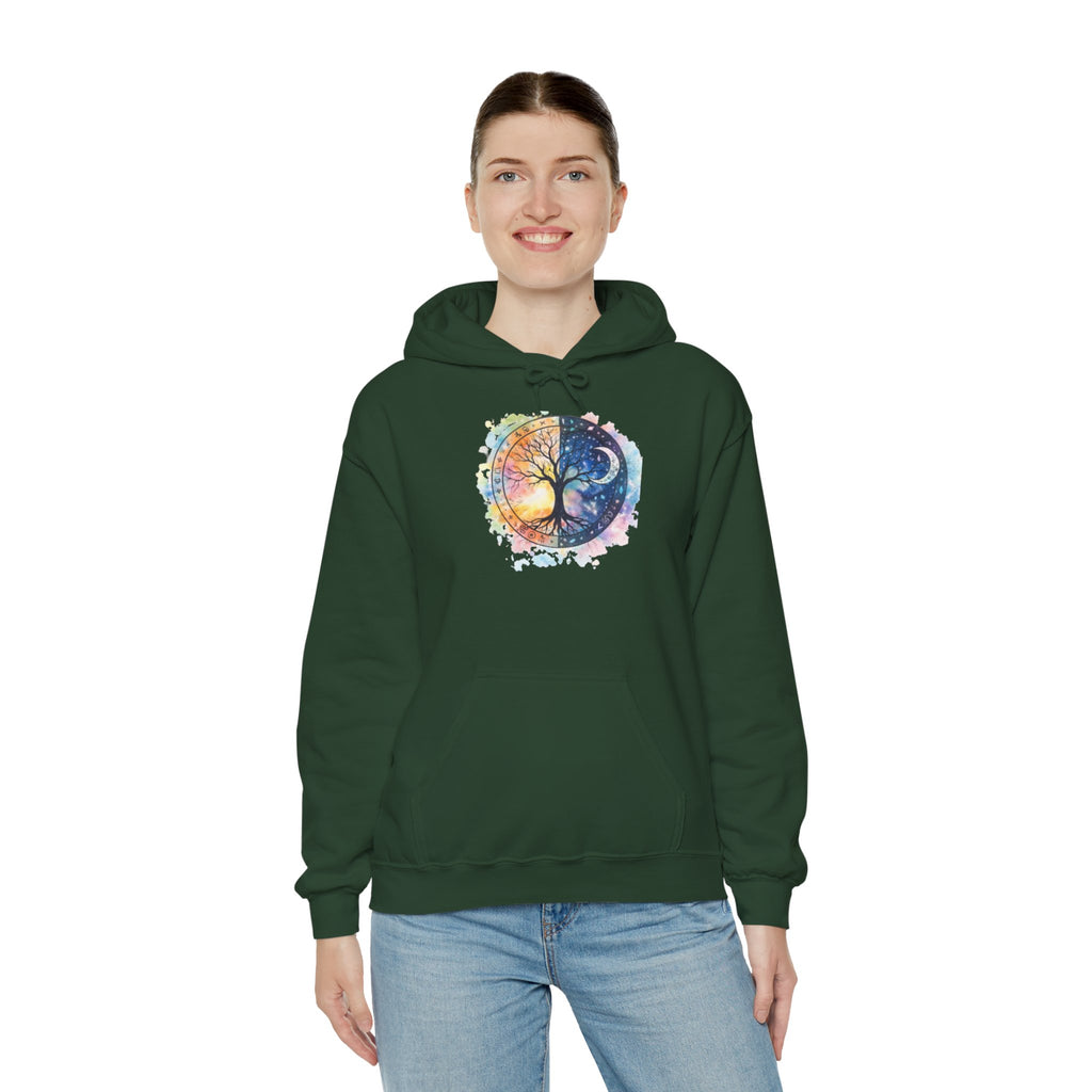 Yin Yang Tree Of Life Hoodie — Colorful Sun & Moon Spiritual Pullover