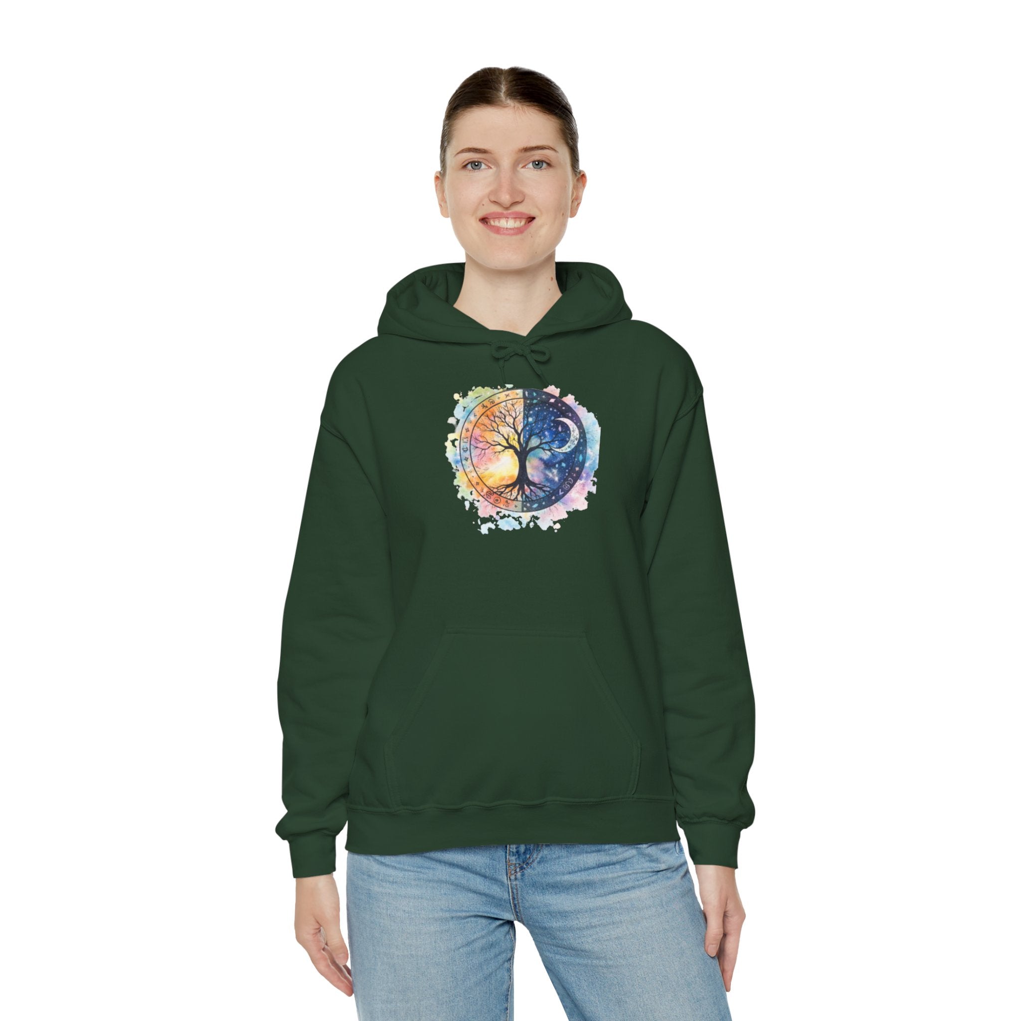 Yin Yang Tree Of Life Hoodie — Colorful Sun & Moon Spiritual Pullover