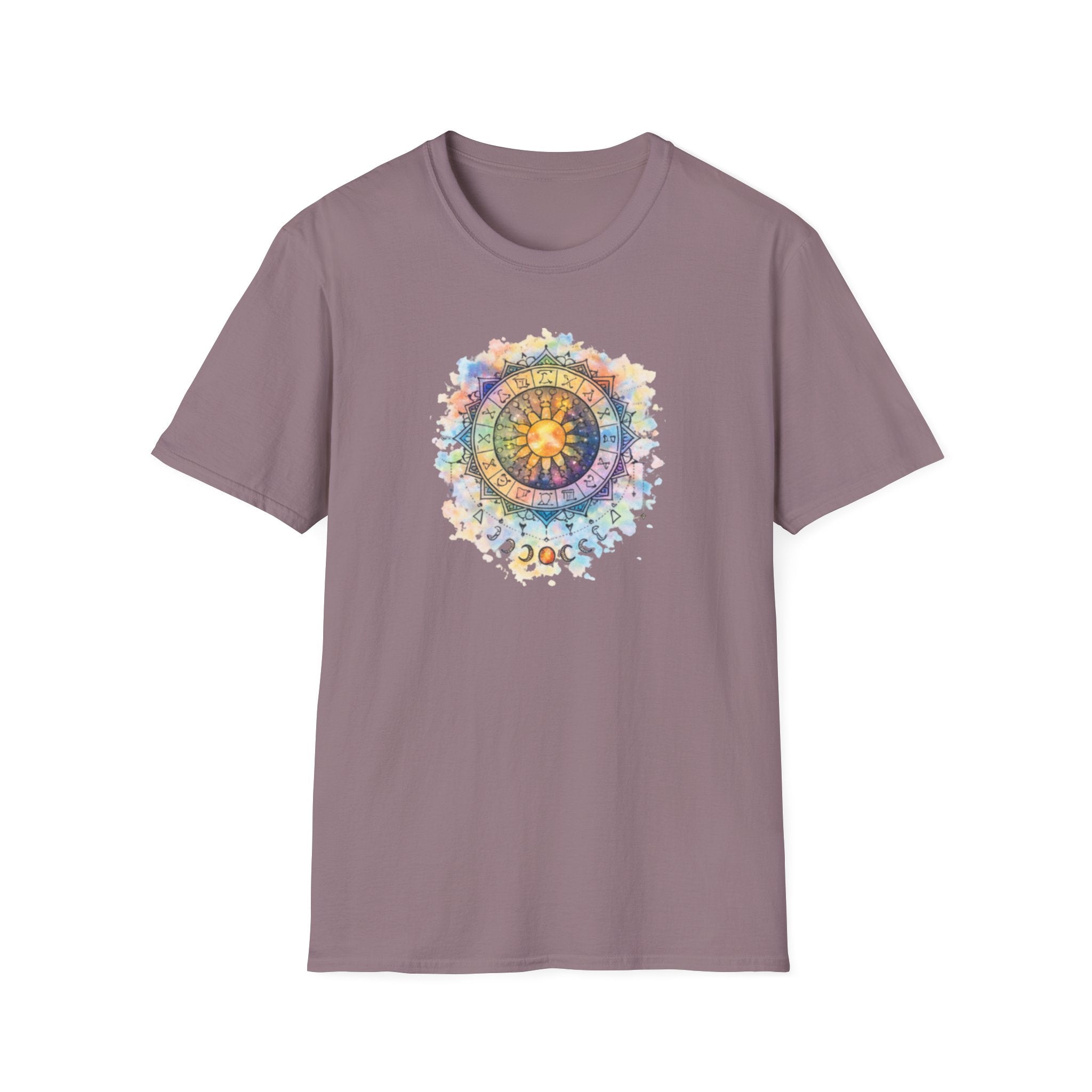 Sun & Moon Zodiac T-Shirt — Watercolor Astrological Mandala Tee