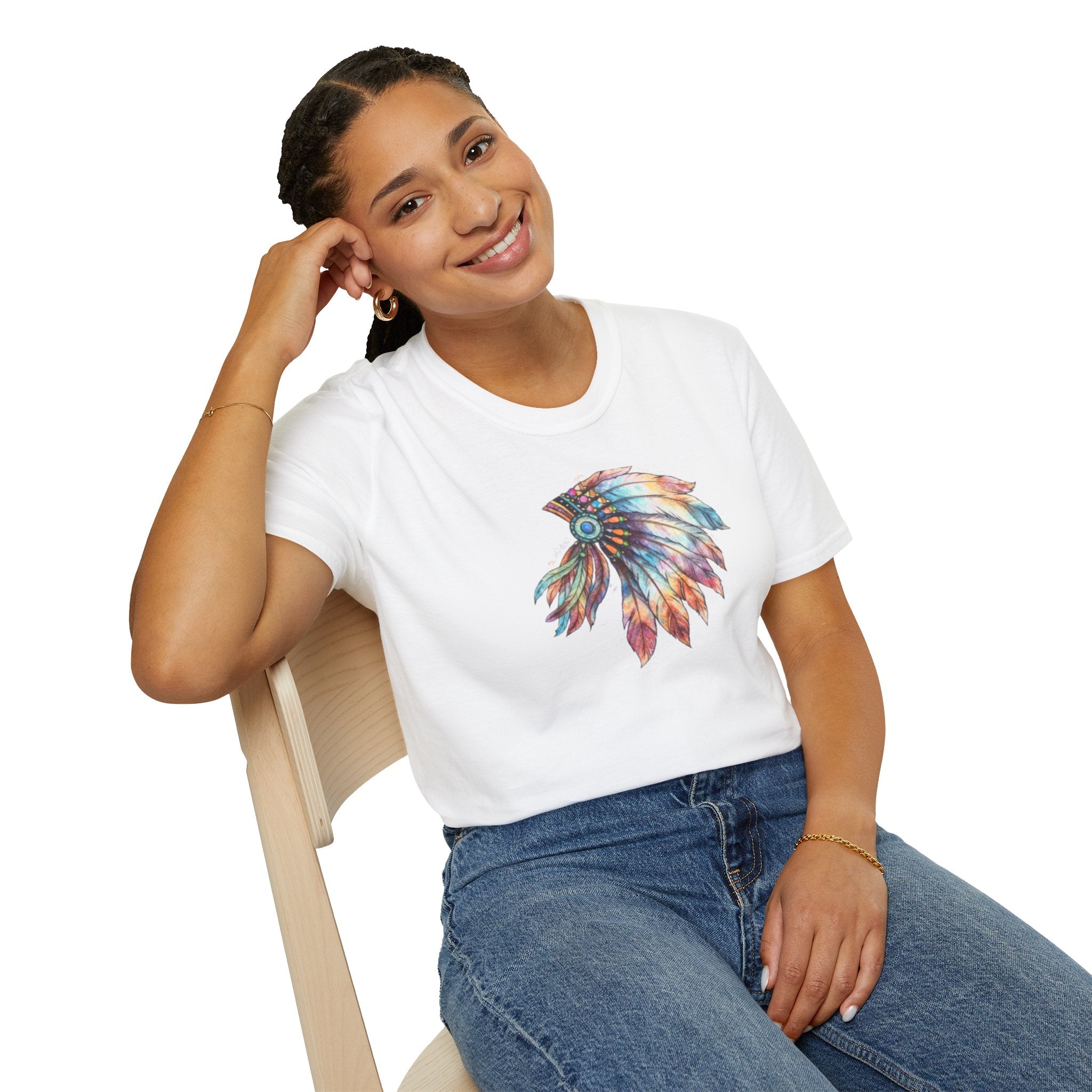 Native American Watercolor Headdress T-Shirt