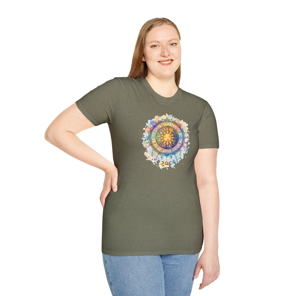 Sun & Moon Zodiac T-Shirt — Watercolor Astrological Mandala Tee