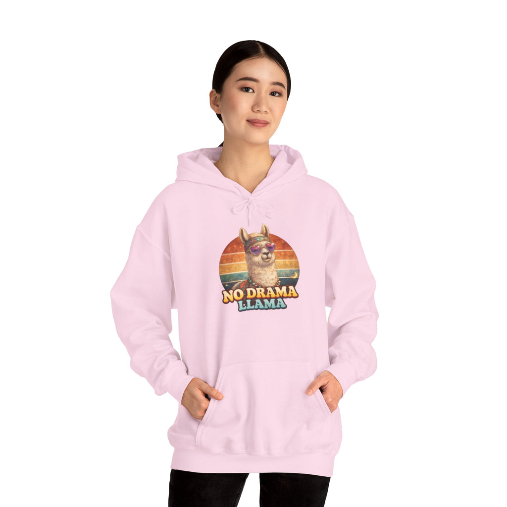 No Drama Llama Hoodie – Retro Sunset Graphic Pullover