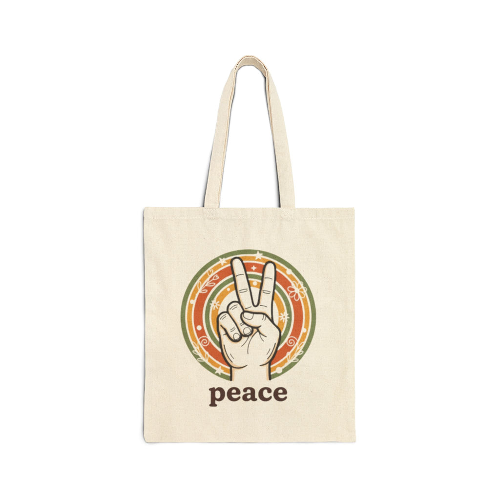 Peace Sign Canvas Tote Bag — Retro 70s Vibes Eco Market Bag