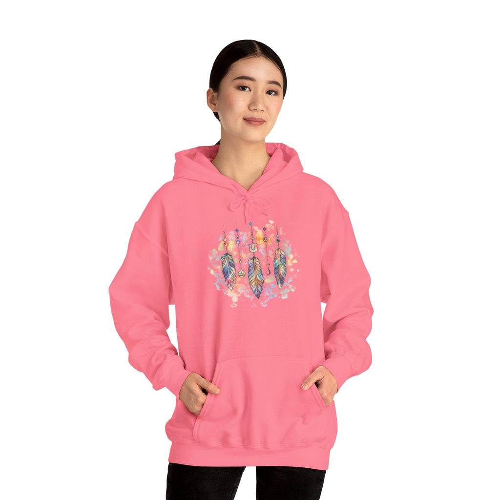 Boho Feather Dreamcatcher Hoodie — Watercolor Tribal Feathers Pullover
