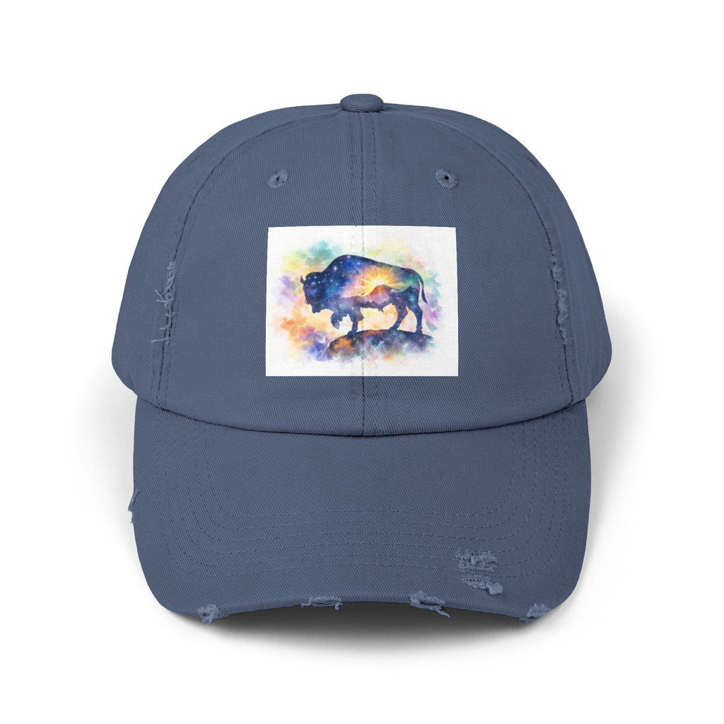 Distressed Buffalo Cap — Watercolor Bison Patch Hat