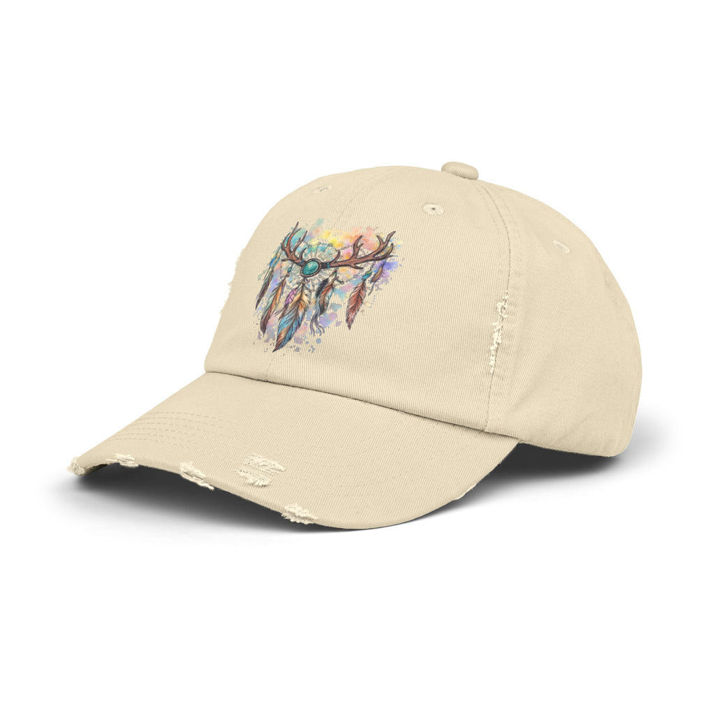 Distressed Hat. Watercolor Antler Dreamcatcher