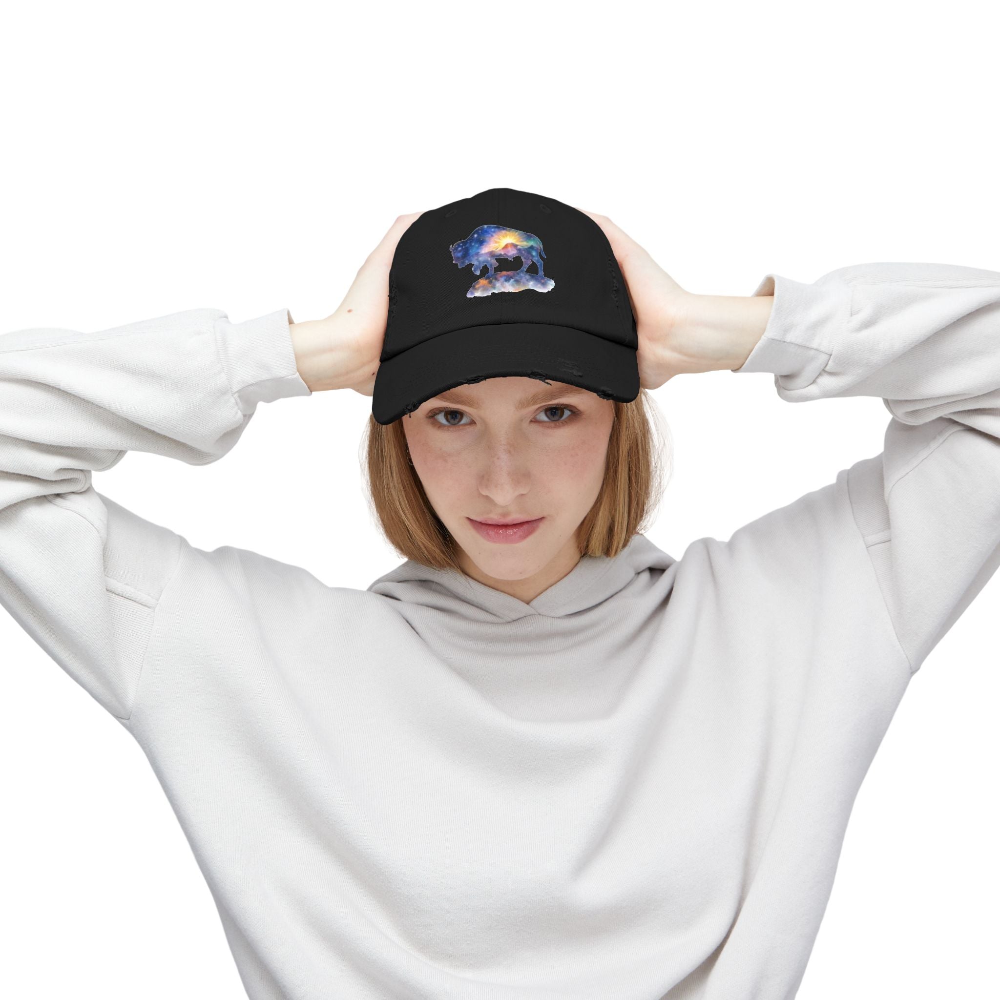 Distressed Bison Hat — Galaxy Sky Bison Cap