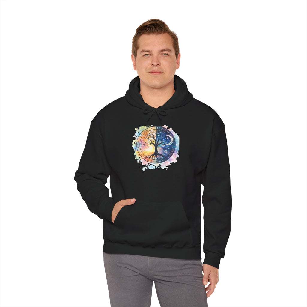 Yin Yang Tree Of Life Hoodie — Colorful Sun & Moon Spiritual Pullover