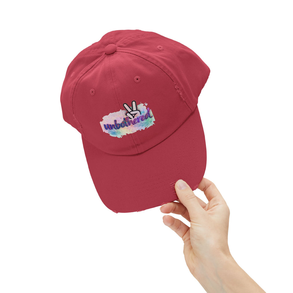 Unbothered Distressed Cap — Pastel Peace Sign Baseball Hat
