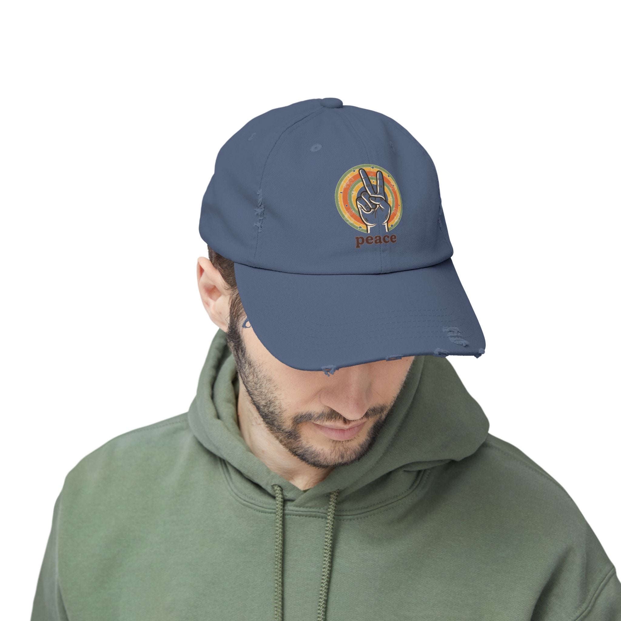 Peace Vintage Distressed Cap — Retro Rainbow Peace Sign Hat
