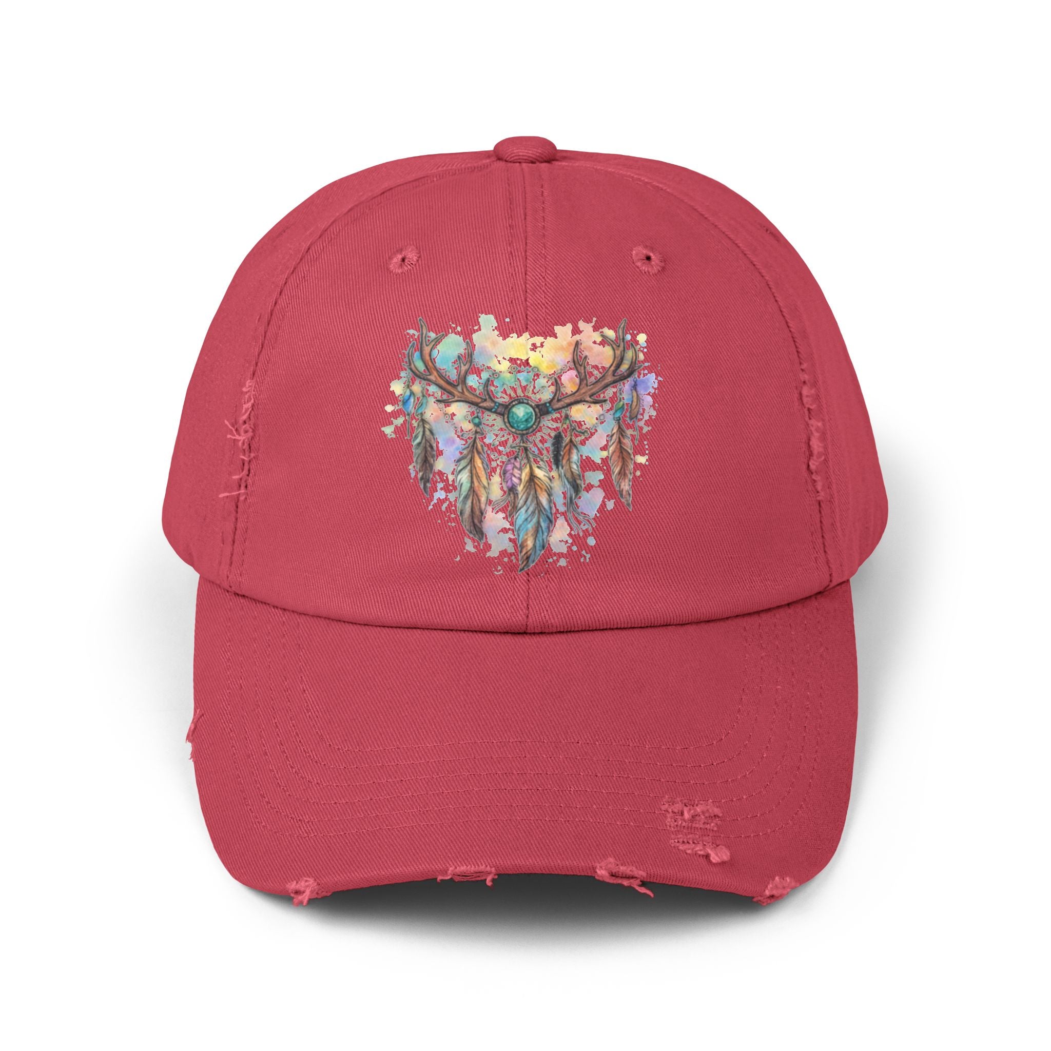 Distressed Hat. Watercolor Antler Dreamcatcher