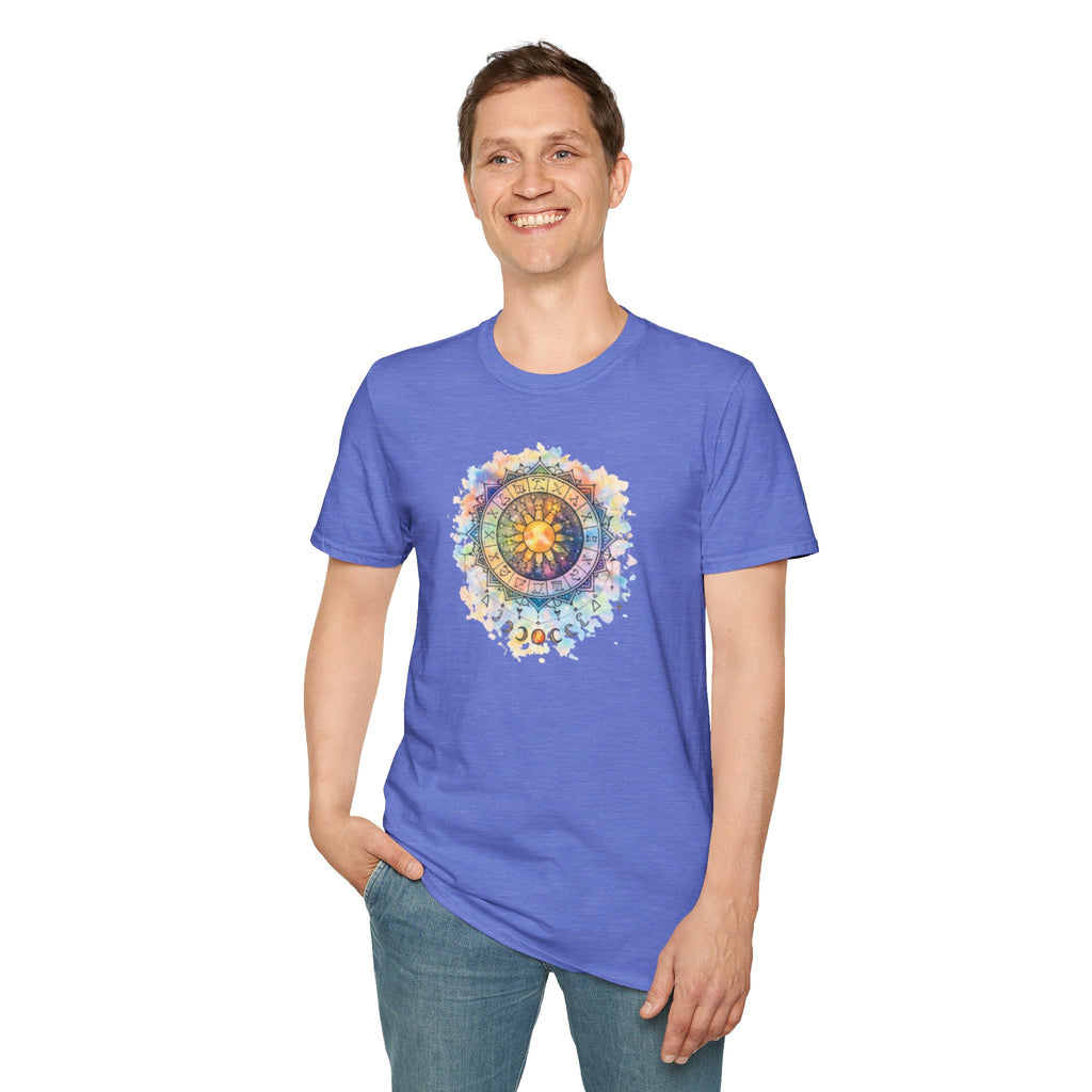 Sun & Moon Zodiac T-Shirt — Watercolor Astrological Mandala Tee