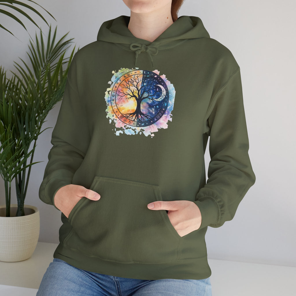 Yin Yang Tree Of Life Hoodie — Colorful Sun & Moon Spiritual Pullover