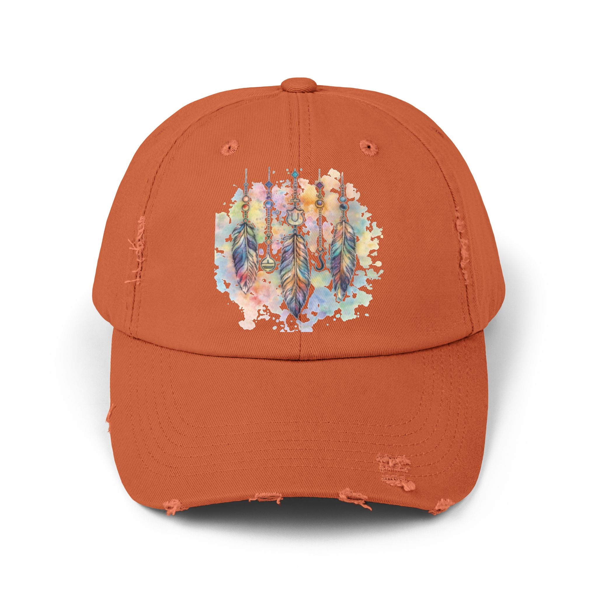 Distressed Cap with Watercolor Dreamcatcher Design