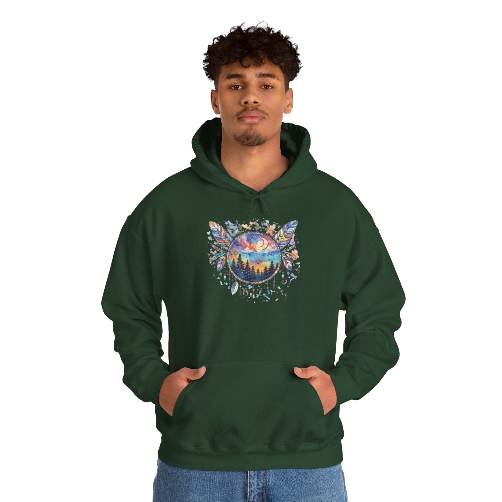 Nature Dreamcatcher Hoodie — Colorful Mountain Sunset Graphic