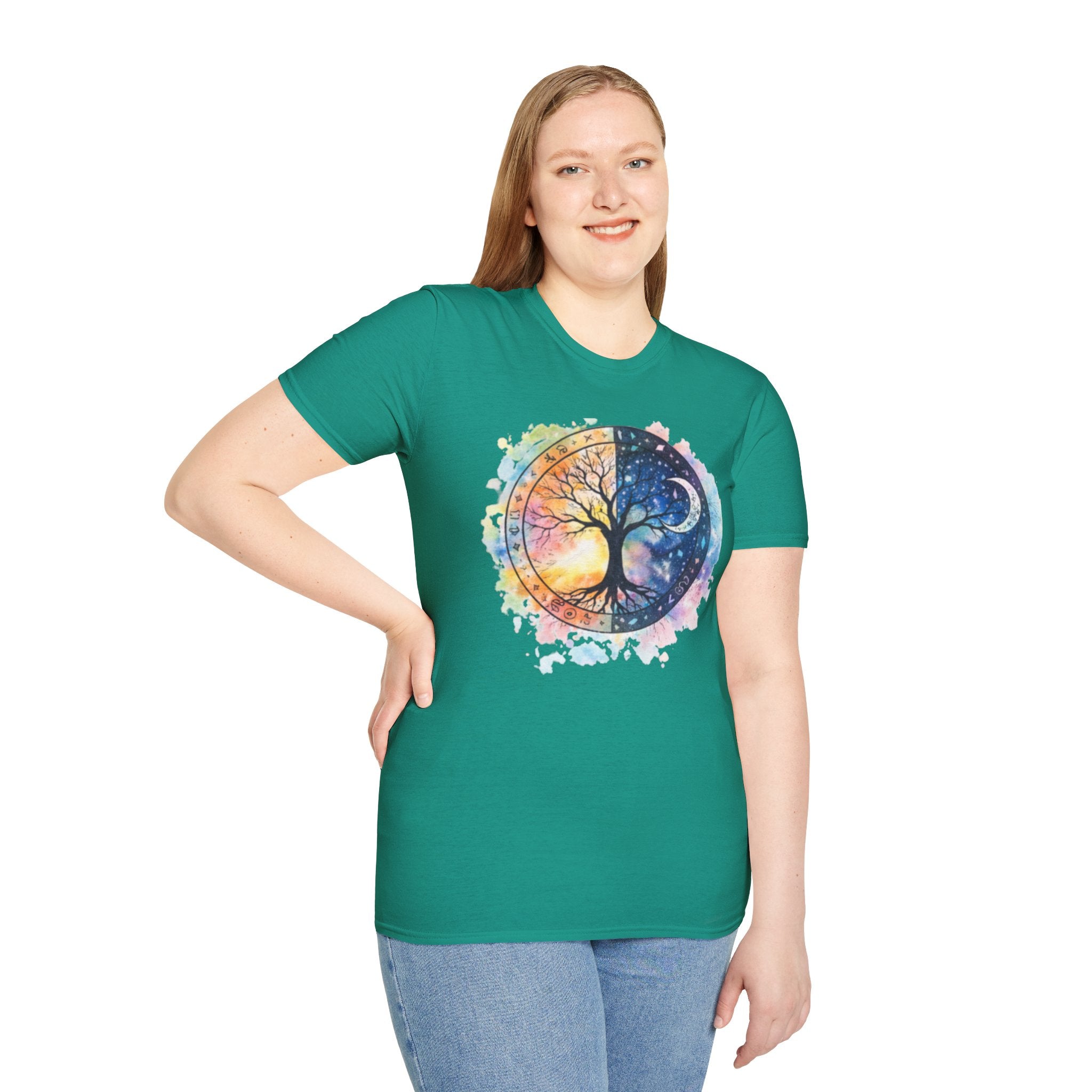 Tree of Life Yin Yang T-Shirt — Watercolor Sun & Moon Graphic Tee