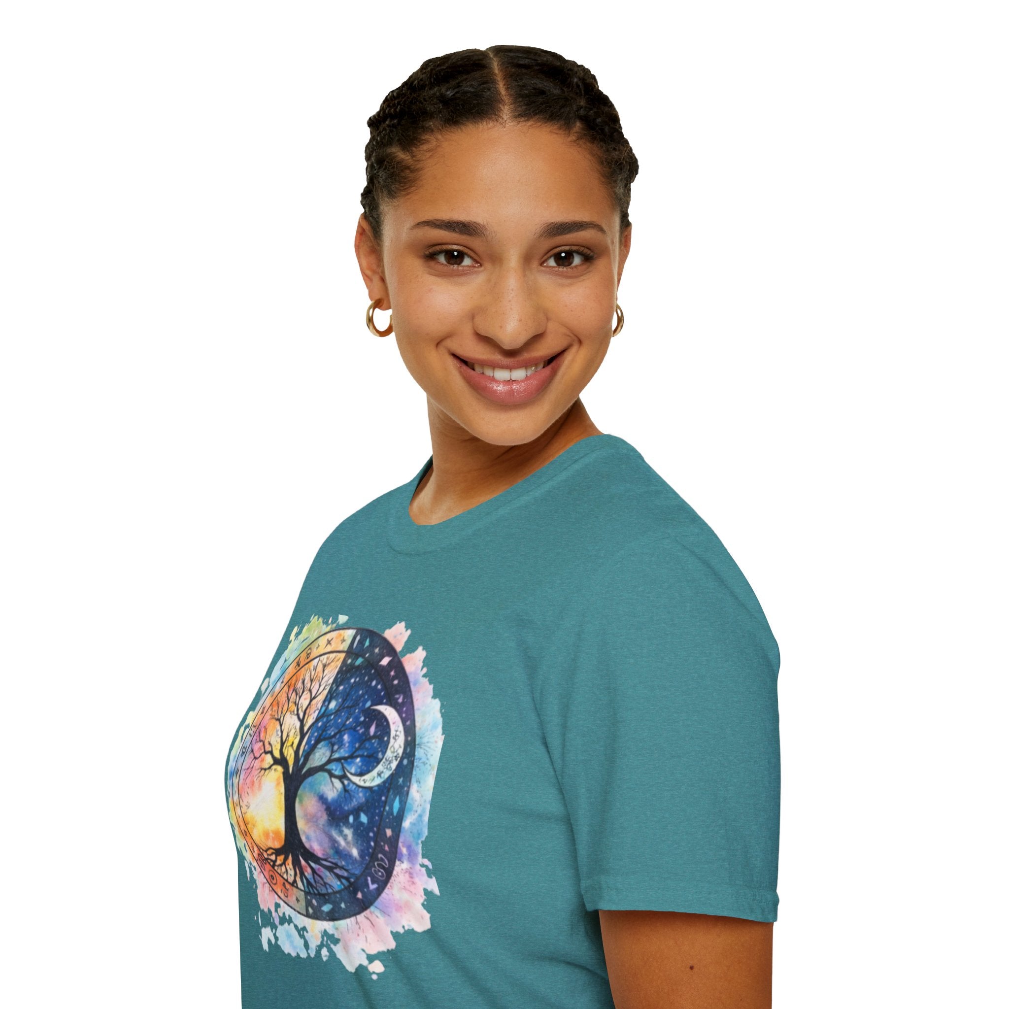 Tree of Life Yin Yang T-Shirt — Watercolor Sun & Moon Graphic Tee