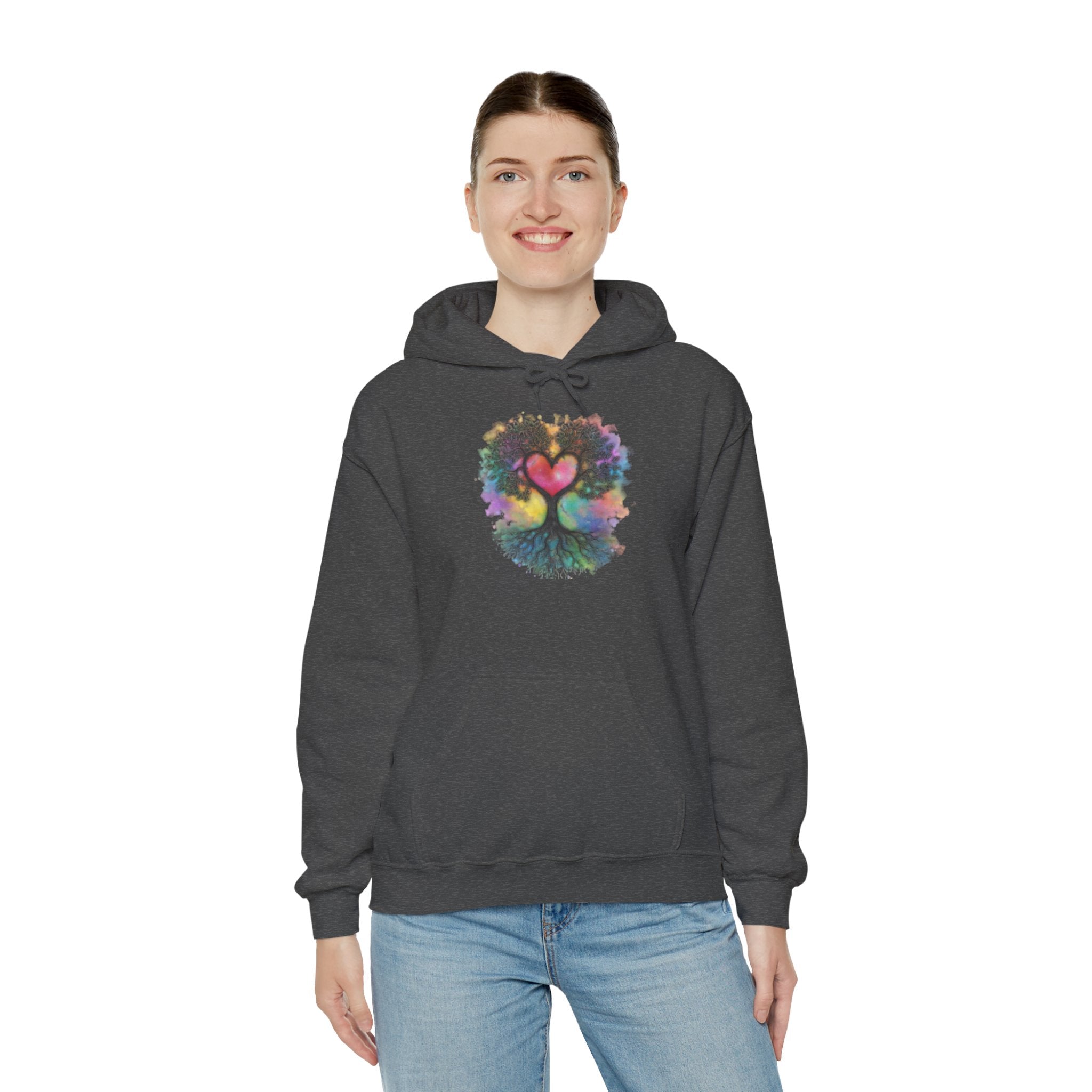 Rainbow Heart Tree Hoodie — Vibrant Spiritual Love Pullover