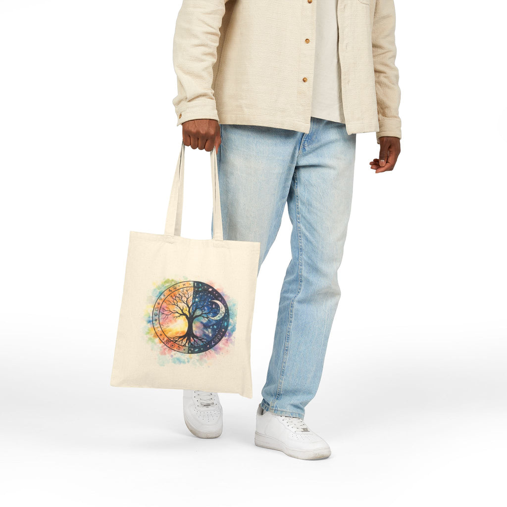 Yin Yang Tree Canvas Tote — Boho Celestial Cotton Bag